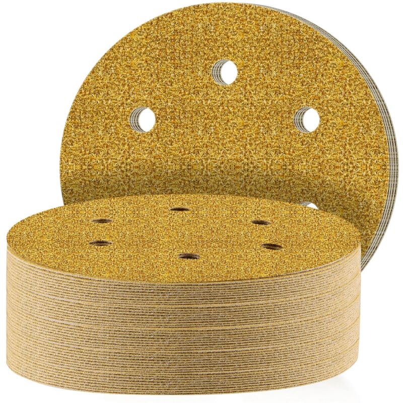 foto del prodotto dischi abrasivi da 150 mm, 40 pezzi, dischi abrasivi, tamponi abrasivi rotondi per levigatrice, 6 fori, grana 60, per levigatura, lucidatura e