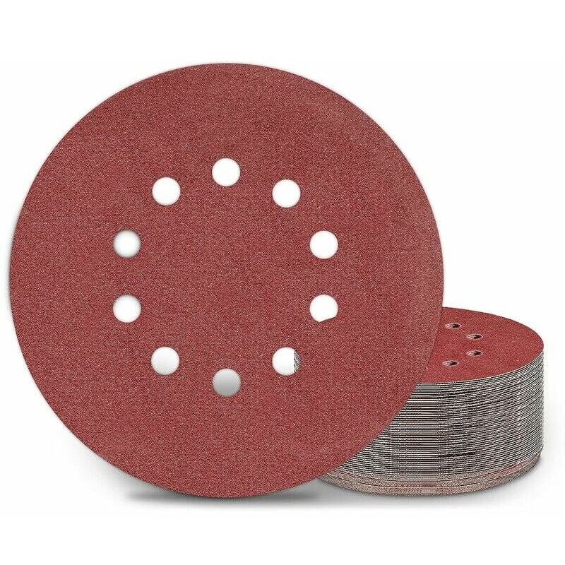 foto del prodotto dischi abrasivi da 225 mm, 25 pezzi di dischi abrasivi rotondi a 10 fori con grana p120, per levigatrici a collo lungo, smerigliatrici per