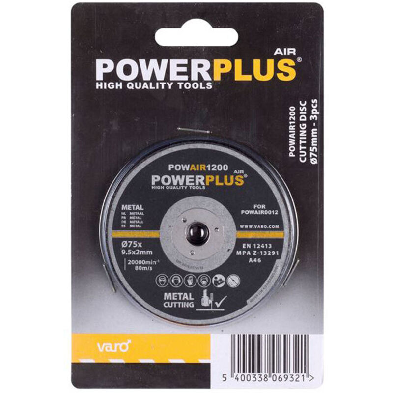 foto del prodotto dischi abrasivi da taglio 75 mm set 3 pz powerplus mistral