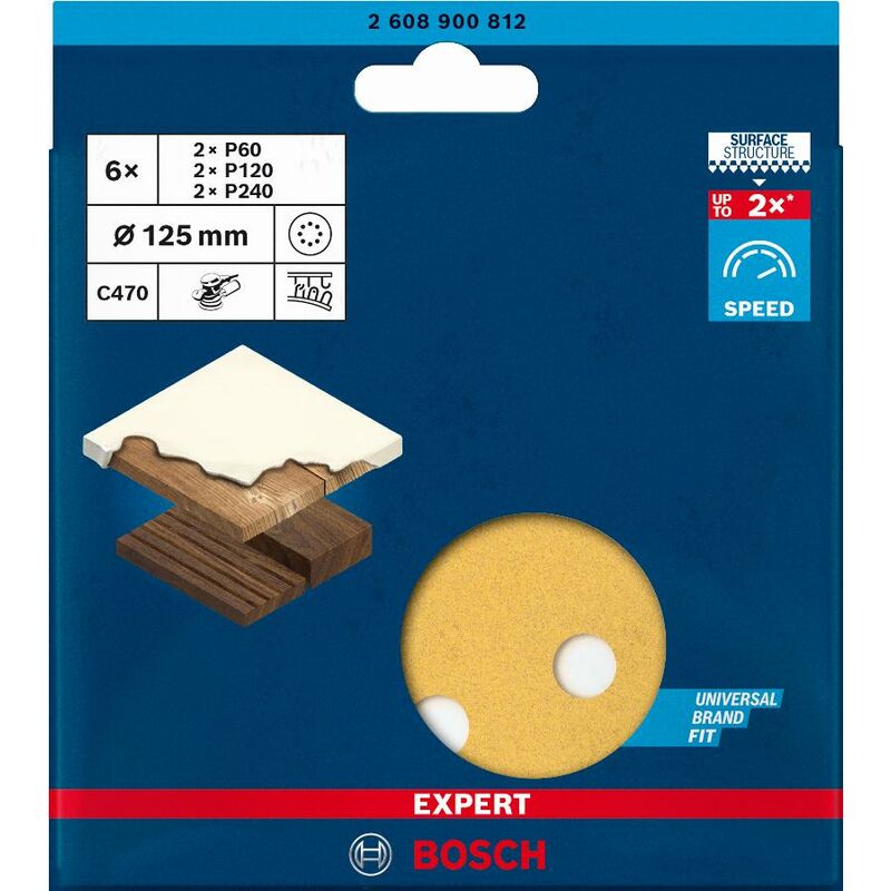 foto del prodotto dischi abrasivi per legno e vernice bosch expert c470 125mm g60 120 240 6 dischi 2608900812