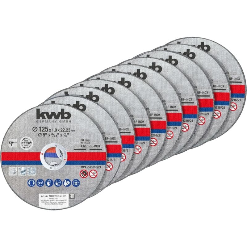 foto del prodotto dischi da taglio 125 mm x 1 mm box 10 pezzi kwb
