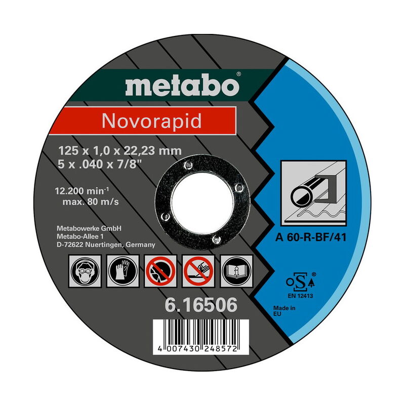 foto del prodotto dischi da taglio novorapid 125x1.0x22.23 in acciaio metabo