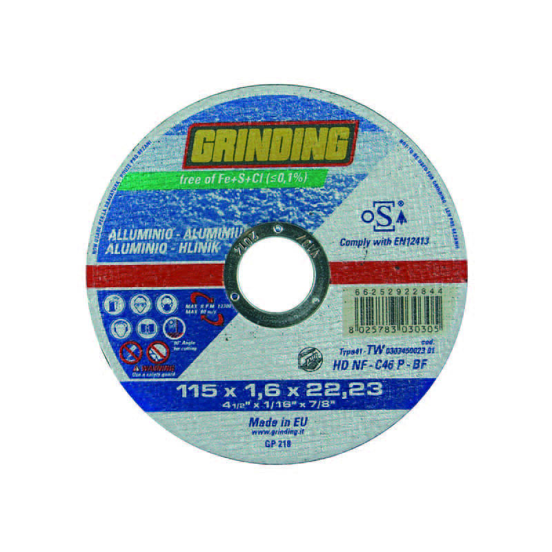 foto del prodotto dischi da taglio sottile centro piano per alluminio mm.115 mm.115x1,6 foro 22,2 da taglio per alluminio