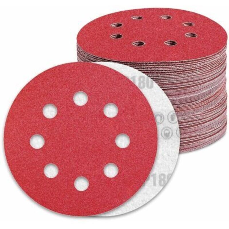 foto del prodotto disco abrasivo da 125 mm, carta abrasiva a grana 180, 50 pezzi, disco abrasivo per levigatrice orbitale casuale, 8 fori