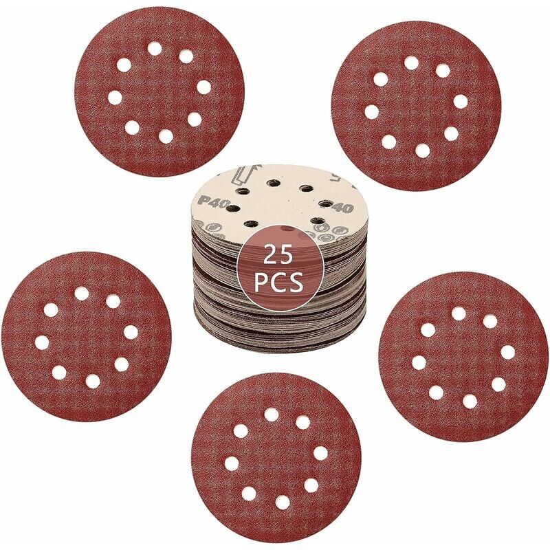 foto del prodotto disco abrasivo da 125 mm set di 25 dischi abrasivi a 8 fori 5 x 60 80 120 180 240