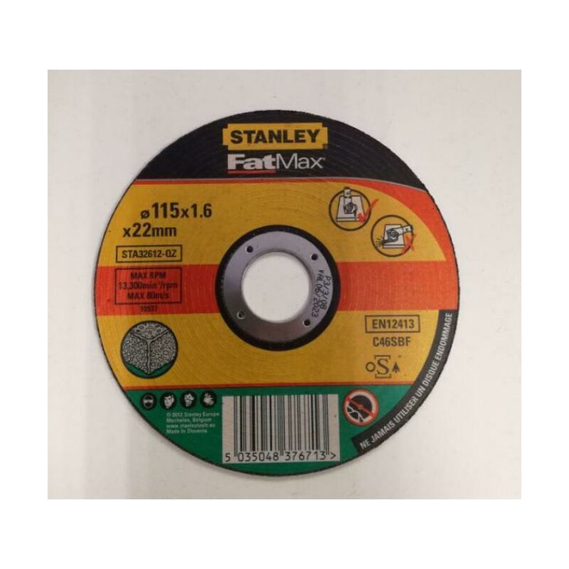 foto del prodotto disco abrasivo da taglio stanley per pietra diametro 115 mm spessore 1.6 mm foro 22 mm - sta32612-qz