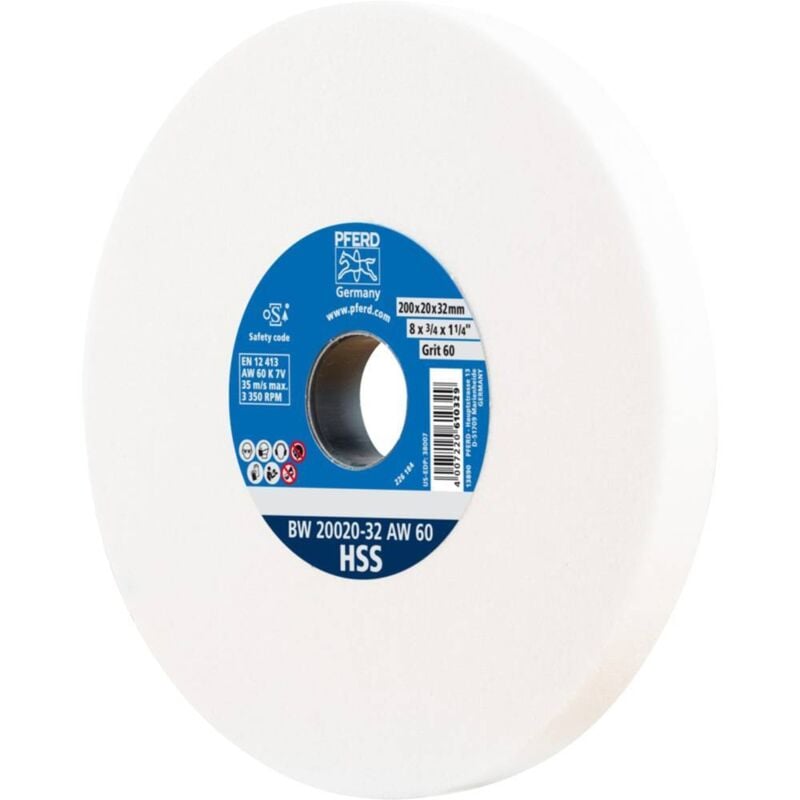 foto del prodotto disco abrasivo hss, 200 x 20 x 32, a60, 39008437 disco abrasivo medio duro per affilare punte hss con manicotti di riduzione 25 20 16 mm pferd