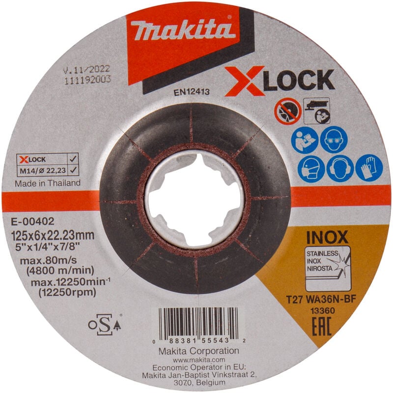 foto del prodotto disco abrasivo x lock 125x22,23x6,0mm acciaio inox makita e 00402