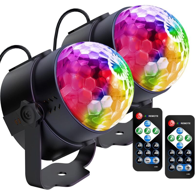 foto del prodotto disco ball, giochi di luci per feste, 2 confezioni di palle da discoteca rotanti, lampada da palco con luci per feste 7 colori rgb con telecomando,