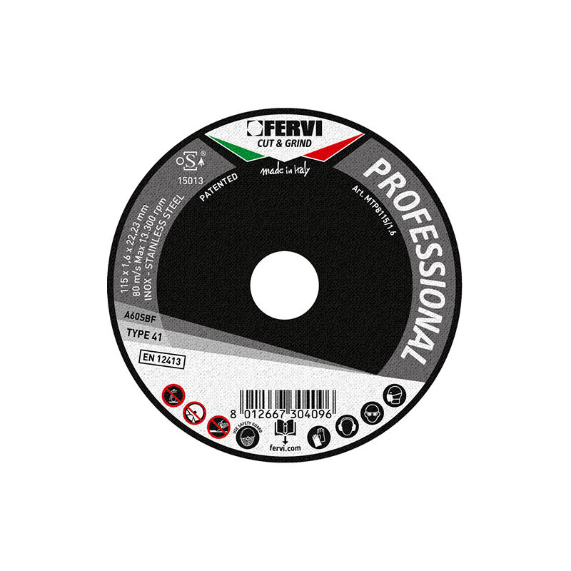 foto del prodotto disco da taglio inox 115x1.6x22 mm fervi