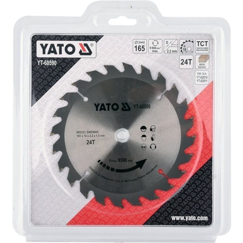 foto del prodotto disco da taglio per legno tct 165x24tx16mm yt 60590 yato