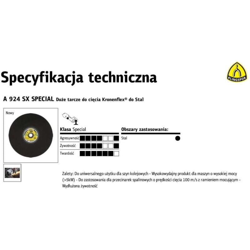 foto del prodotto disco da taglio per metalli klingspor 350 mm x 4,0 mm x 25,4 mm a924sx speciale per rotaie ferroviarie