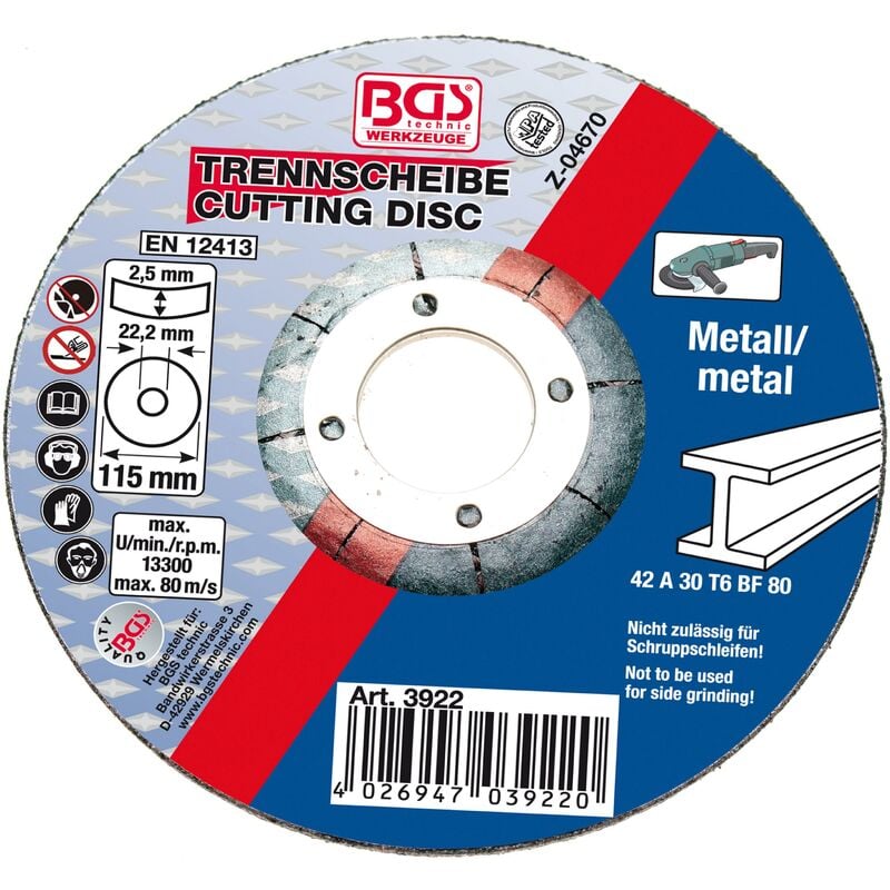 foto del prodotto disco da taglio per metallo 115 x 2,5 x 22,2 mm tipo 42