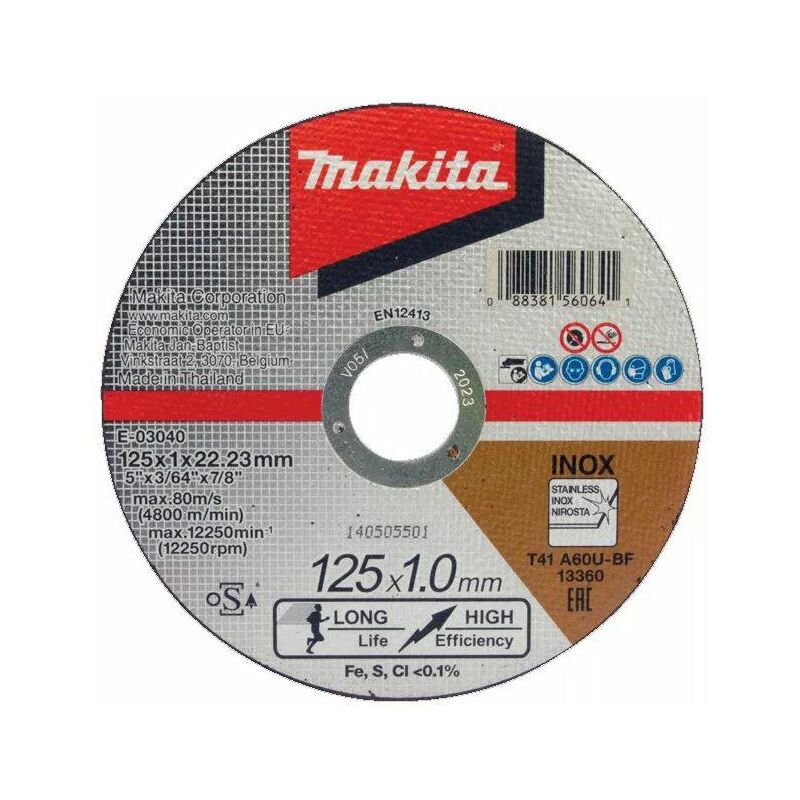 foto del prodotto disco da taglio per metallo makita 125 x 1 x 22,23 mm a60t e 03040