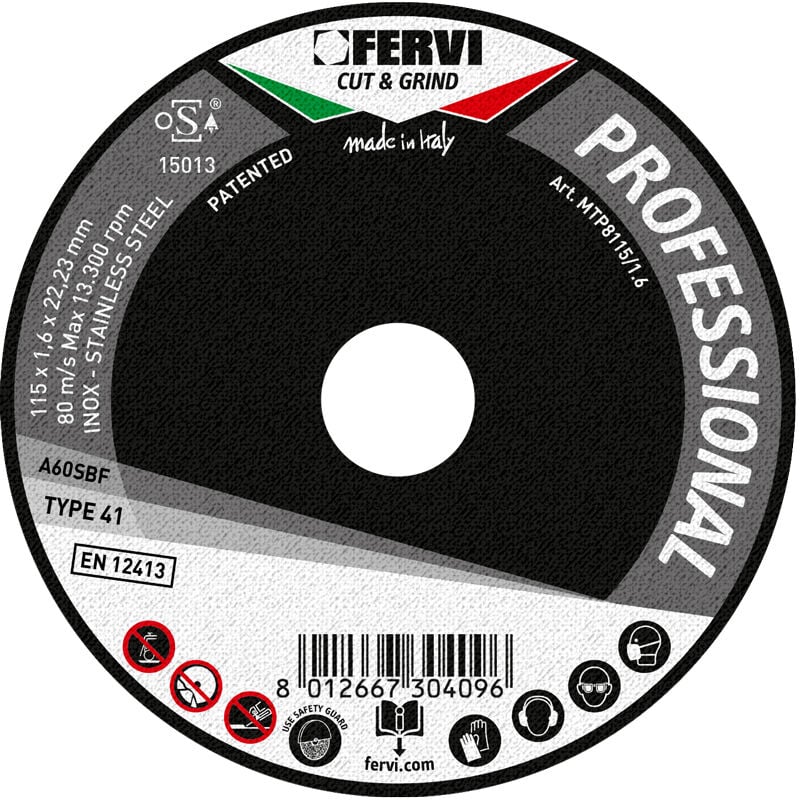 foto del prodotto disco da taglio per smerigliatrice fervi mtp8115 1.6 professional 115 mm