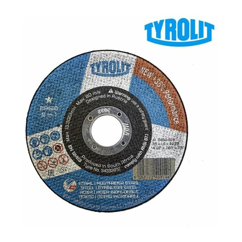 foto del prodotto disco da taglio piatto 41c 115x1,6x22,23 a46q bfb tyrolit
