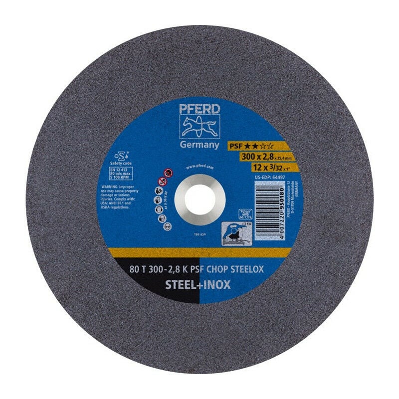 foto del prodotto disco da taglio psf chop steelox d300x2.8mm dritto acciaio punta inox 25,4mm pferd per 20 