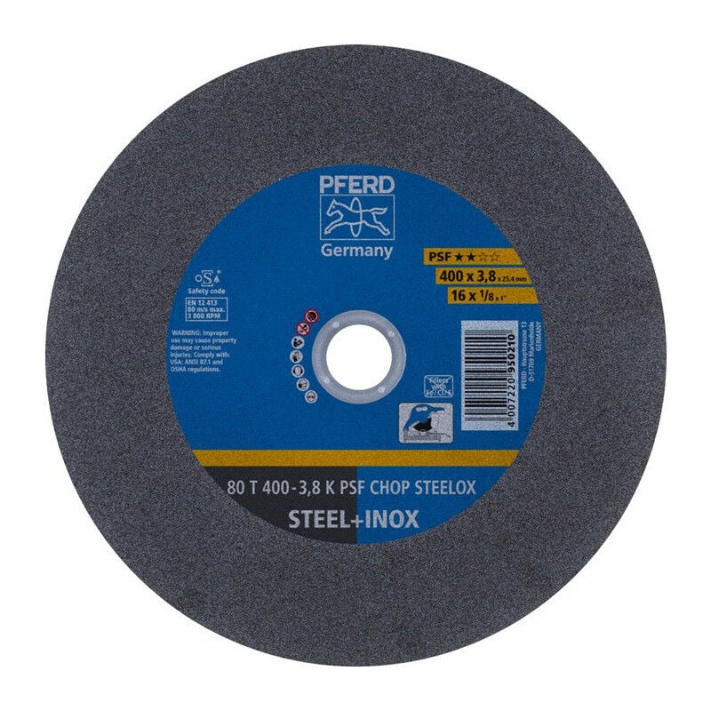 foto del prodotto disco da taglio psf chop steelox d400x3.8mm dritto acciaio punta inox 25,4mm pferd per 10 