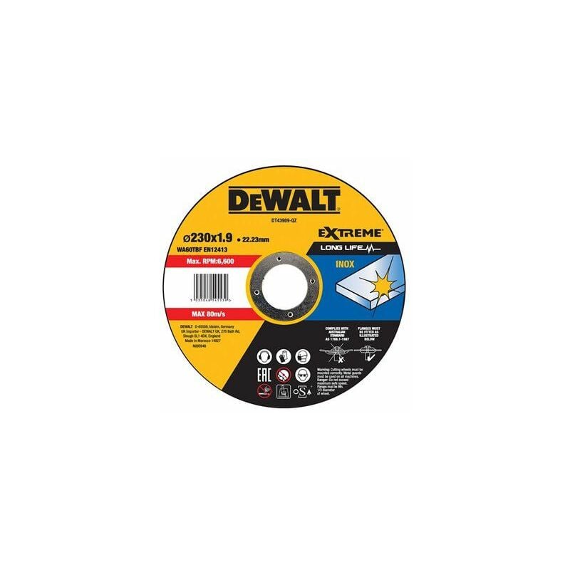 foto del prodotto disco da taglio quick stainless con grana professionale 230x1.9x22.23mm dt43909 qz dewalt