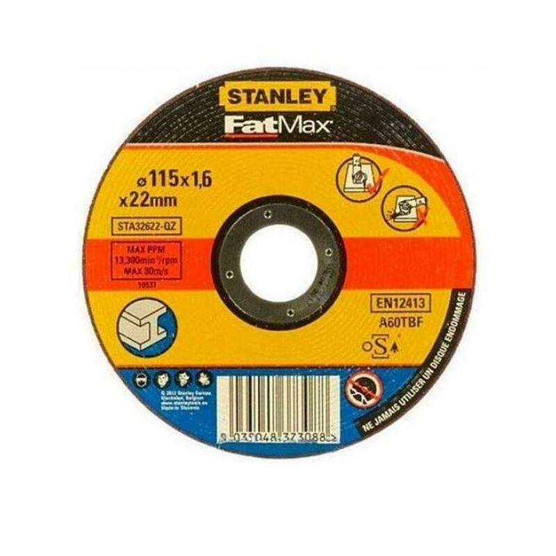 foto del prodotto disco da taglio stanley sottile e piatto per alluminio 115 x 22,23 x 1,6 mm