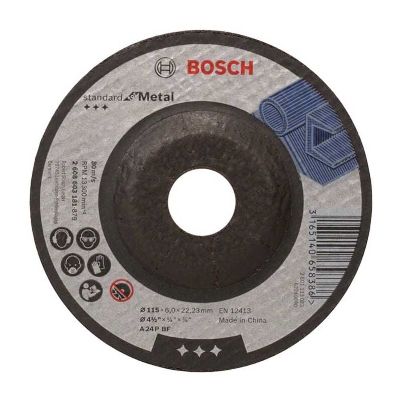foto del prodotto disco di sgrossatura con centro depresso 115 mm 1 pz. acciaio bosch accessories 2608603181