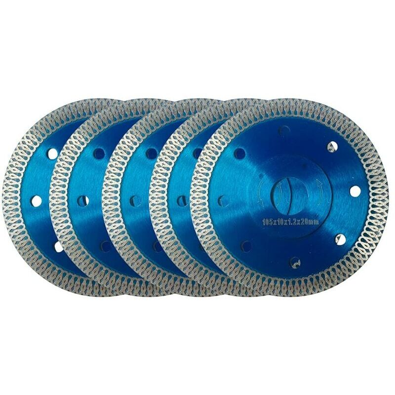 foto del prodotto disco diamantato 105mm, confezione da 5 dischi diamantati 105 x 1,2 mm x 22,23 mm, per smerigliatrice angolare, taglio di porcellana, piastrelle,