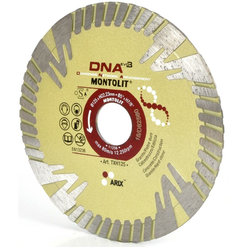 foto del prodotto disco diamantato 125 mm montolit txh115 per granito pietre dure calcestruzzo edilizia gres spessorato