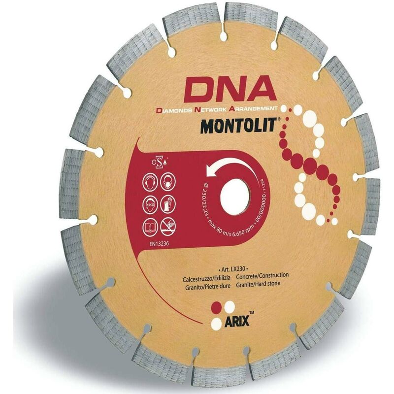 foto del prodotto disco diamantato 230 mm montolit lx230 per calcestruzzo edilizia granito porfido pietre dure
