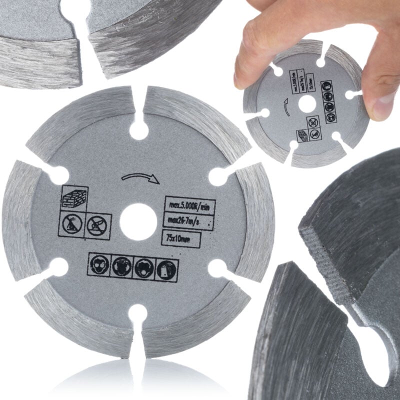 foto del prodotto disco diamantato segmentato da 75 mm per materiali edili per smerigliatrice 12v
