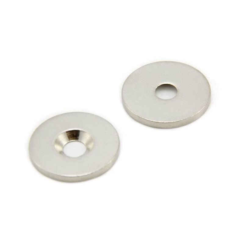 foto del prodotto disco in acciaio contrastante per l uso di magneti, appendi o bonifica 20mm dia x 2mm di spessore x foro da 4mm confezione di 10