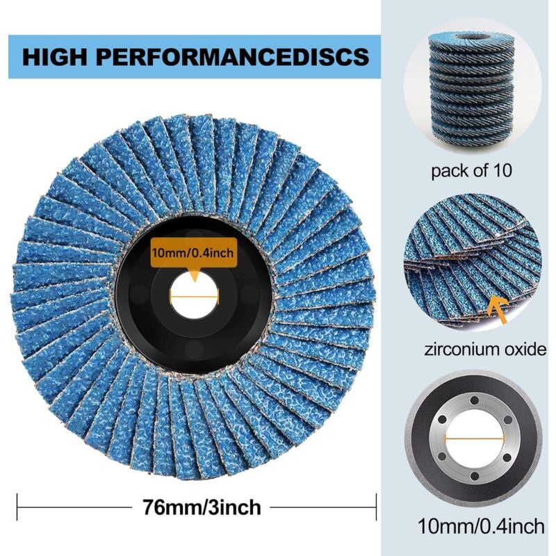 foto del prodotto disco lamellare da 75 mm, 10 pezzi dischi lamellari abrasivi per metallo, legno, acciaio, grana 40 60 80 120, dischi abrasivi dischi abrasivi per