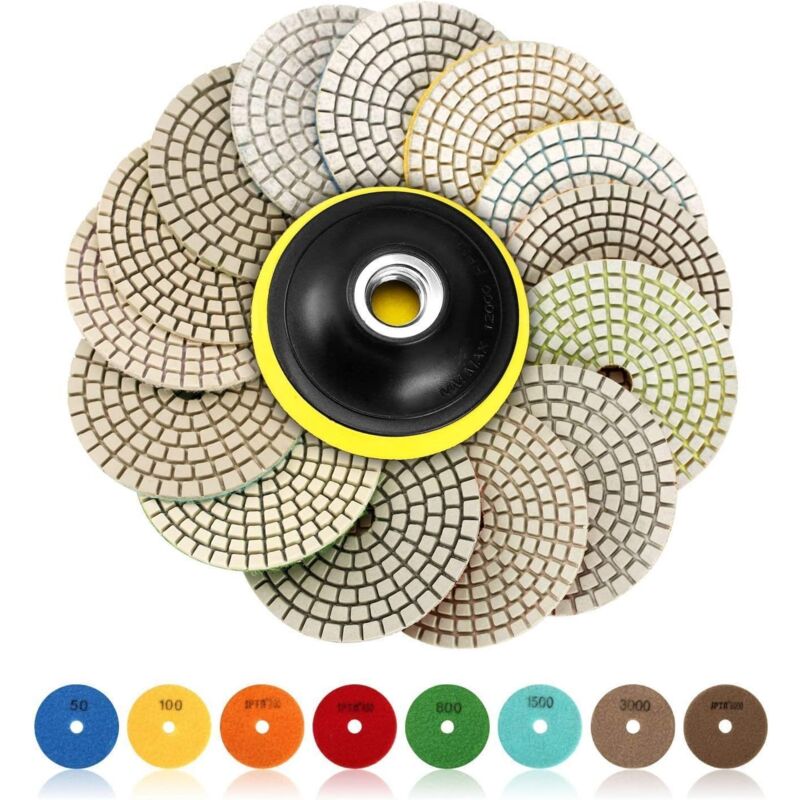 foto del prodotto disco lucidante diamantato, 15 pezzi da 4 pollici 100 mm tamponi lucidanti diamantati, tamponi lucidanti per cemento, tamponi lucidanti per granito