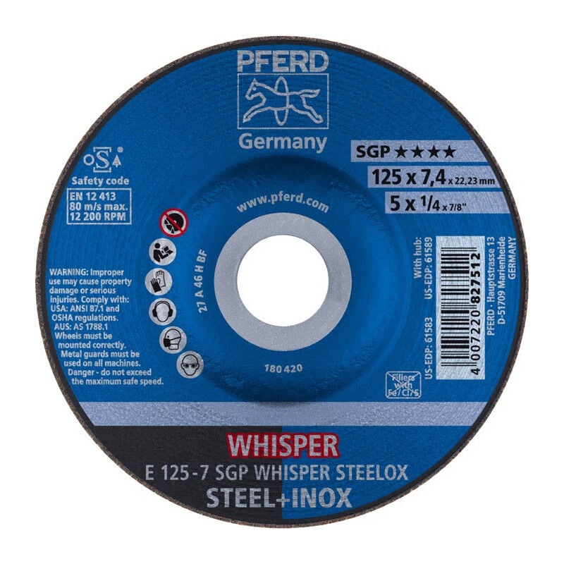 foto del prodotto disco per sgrossare sgp whisper steelox d125xs7mm foro sta cerchiato 22,23mm pferd per 10 