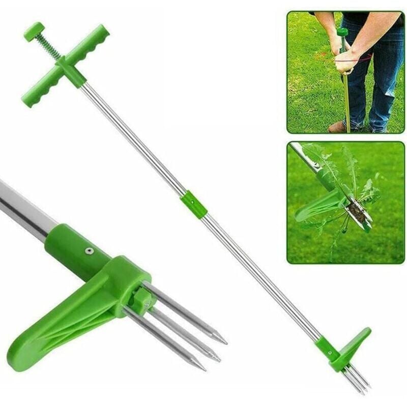 foto del prodotto diserbatrice manuale, estirpatore di erbacce verticale, manico lungo regolabile, strumento per la rimozione delle radici delle erbacce, erbacce da