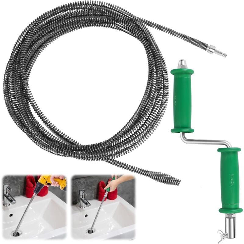 foto del prodotto disgorgante a spirale 5 m x 10 mm, sturatubi manuale, disostruente per lavandini, wc, lavandini, vasche da bagno e scarichi intasati
