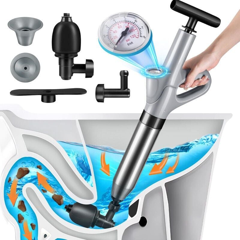 foto del prodotto disgorgante professionale per scarichi 3 adattatori inclusi disgorgante per pompe lavandino wc vasca da bagno,