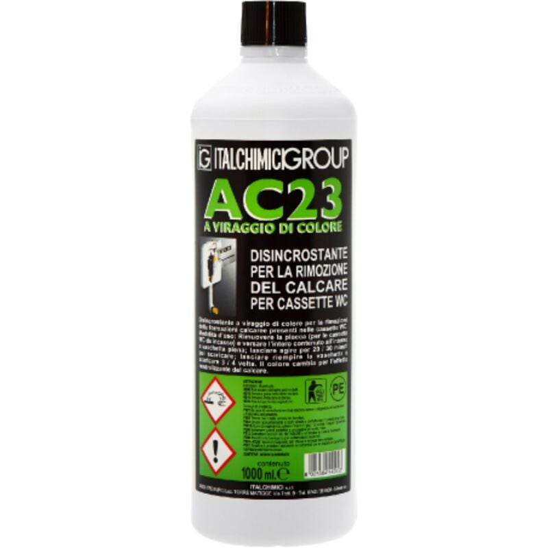 foto del prodotto disincrostante ac23 per la rimozione di formazioni calcaree nelle cassette wc 1000 ml a viraggio di colore