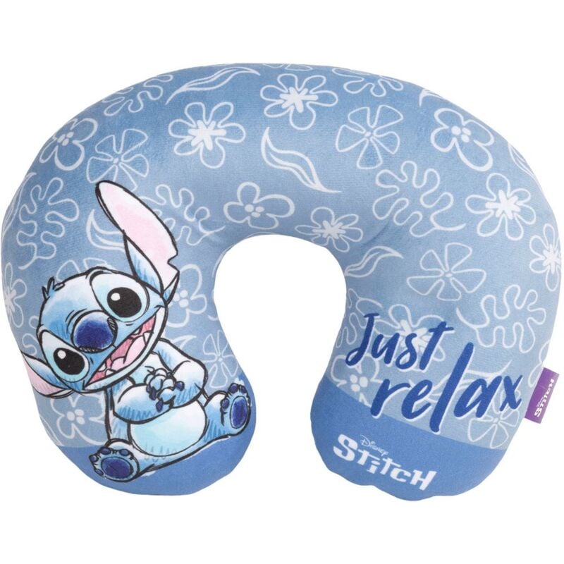 foto del prodotto disney cuscino per collo da viaggio cervicale in tessuto con grafiche di stitch, bambini a partire dai 12 mesi, misure 32x26x9 cm