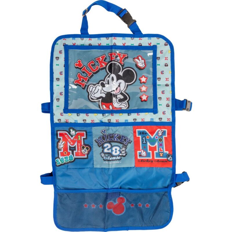 foto del prodotto disney proteggisedile portaoggetti tablet organizer auto per bambini di colore grigio e blu con il simpatico topolino mickey mouse