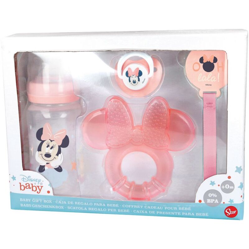 foto del prodotto disney set 4 pezzi minnie per bambini, senza bpa, con biberon, ciuccio, portaciuccio e massaggiagengive, lavabile e riutilizzabile
