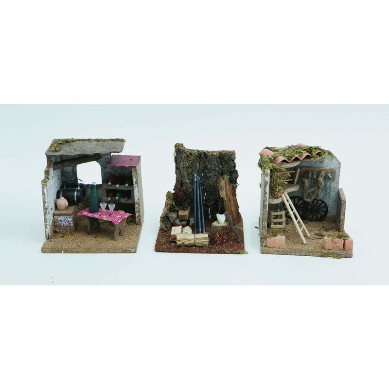 foto del prodotto disp.scena taverna stalla c attrezzi legnaia cm.14,5x15x15h 3 model. decorazione di natale