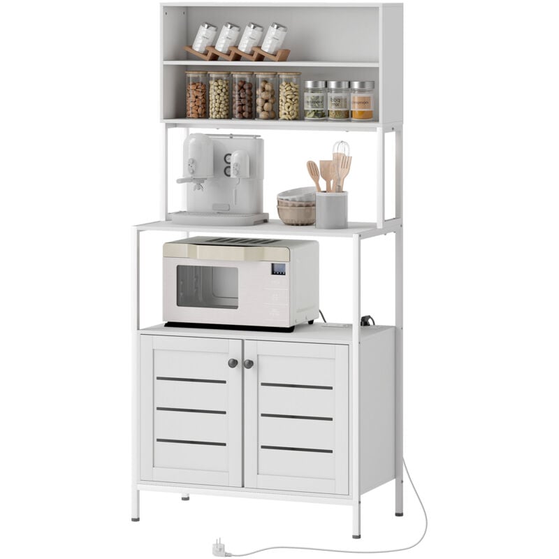 foto del prodotto dispensa cucina con ripiani, armadietti e 2 prese di ricarica bianco homcom