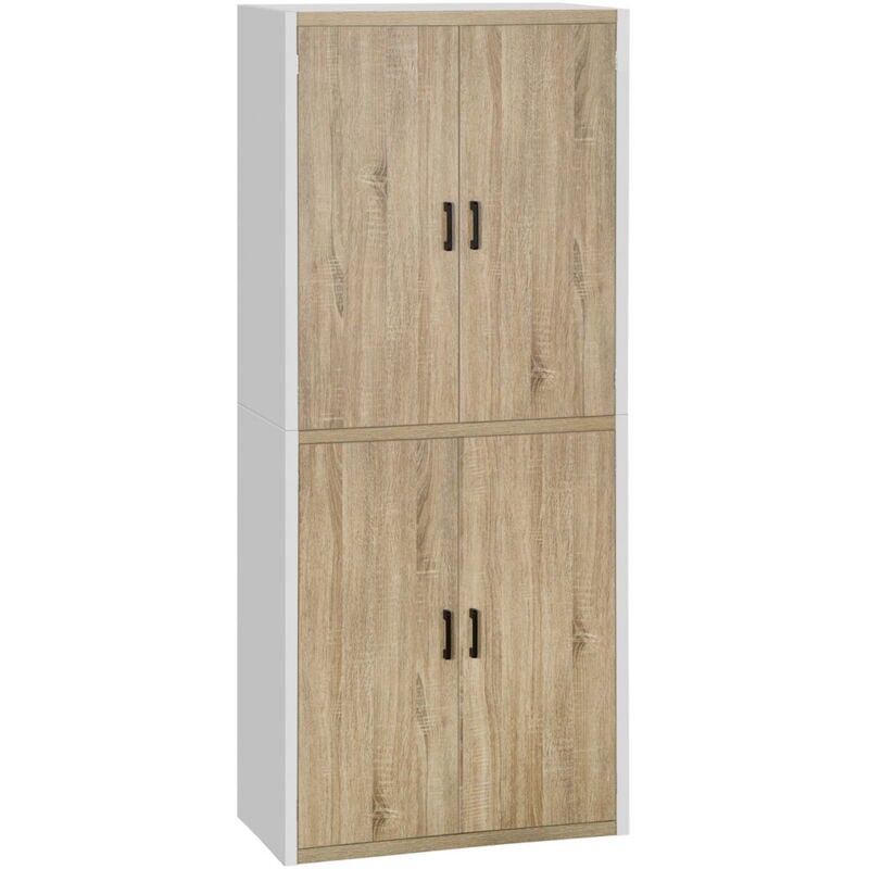 foto del prodotto dispensa cucina in legno 4 ripiani regolabili 80x40x182cm color legno e bianco