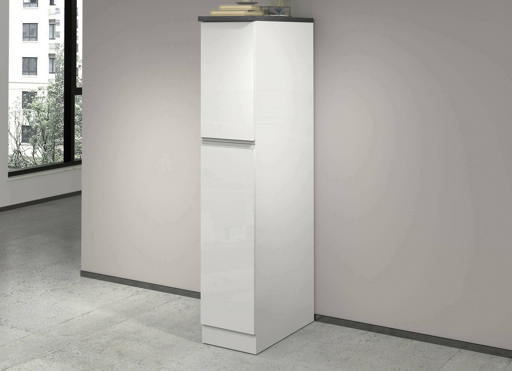 foto del prodotto dispensa da cucina atrax, mobile multiuso, armadio portaoggetti a 2 cassettoni, 100 made in italy, 30x60h165 cm, bianco lucido e ardesia