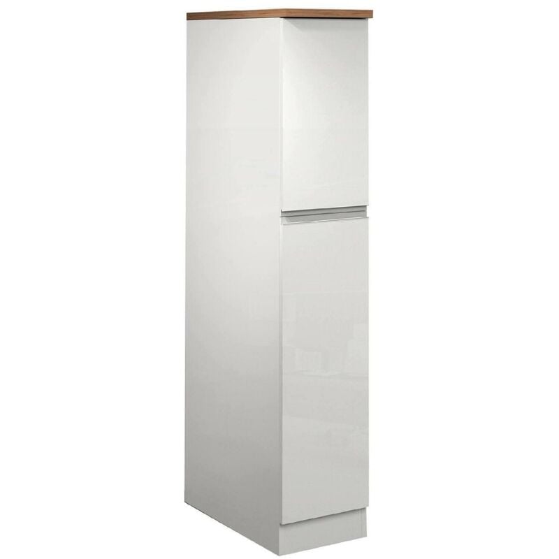 foto del prodotto dispensa da cucina quintino, mobile multiuso, armadio portaoggetti a 2 cassettoni, 100 made in italy, 30x60h165 cm, bianco lucido e rovere, con