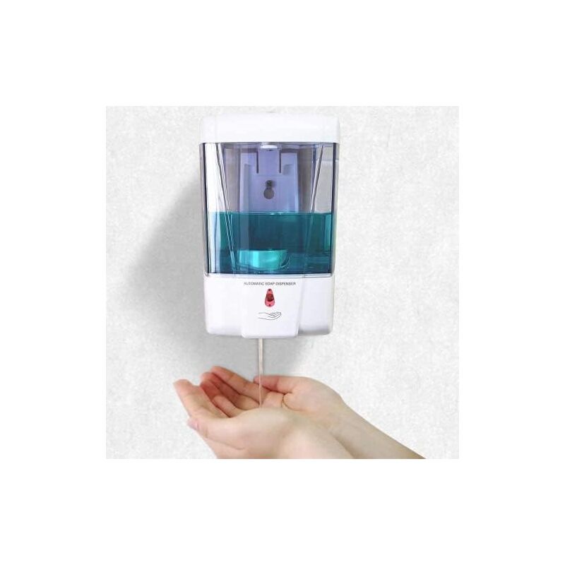 foto del prodotto dispenser automatico di sapone, 700 ml, sensore a infrarossi, dispenser di sapone touchless montato a parete per bagno, cucina, hotel, ristorante,