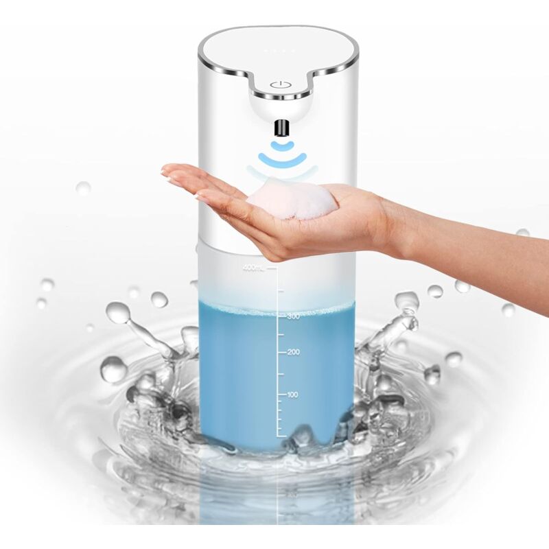 foto del prodotto dispenser automatico di sapone a parete, dispenser automatico di sapone ricaricabile da 400 ml, 4 livelli regolabili, livello impermeabile ipx5,