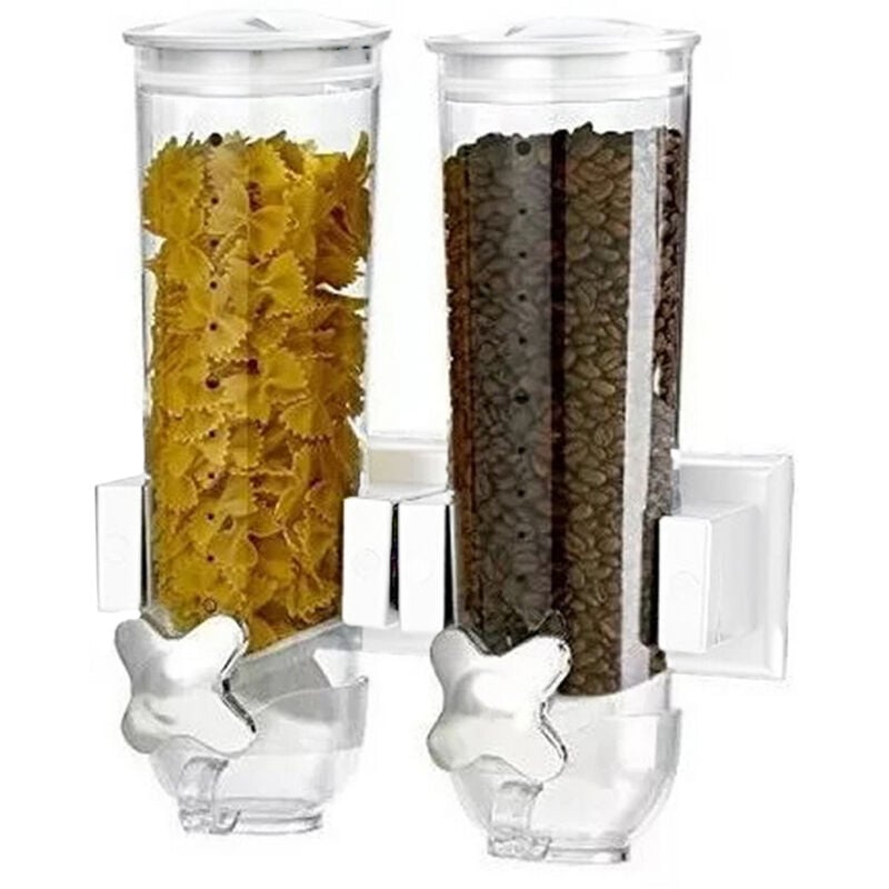 foto del prodotto dispenser cereali doppio con montaggio a parete distributore corn flakes bianco