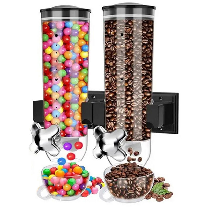 foto del prodotto dispenser cereali doppio con montaggio a parete distributore corn flakes nero