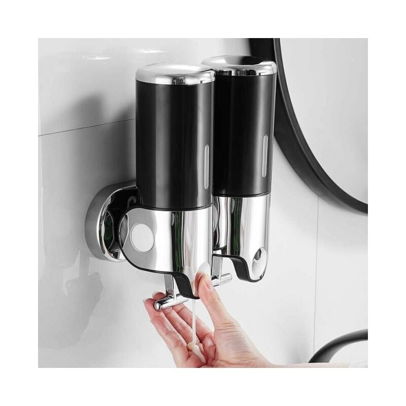 foto del prodotto dispenser da 500 ml x 2 dispenser di sapone per le mani a doppia testa dispenser di gel doccia shampoo nero 